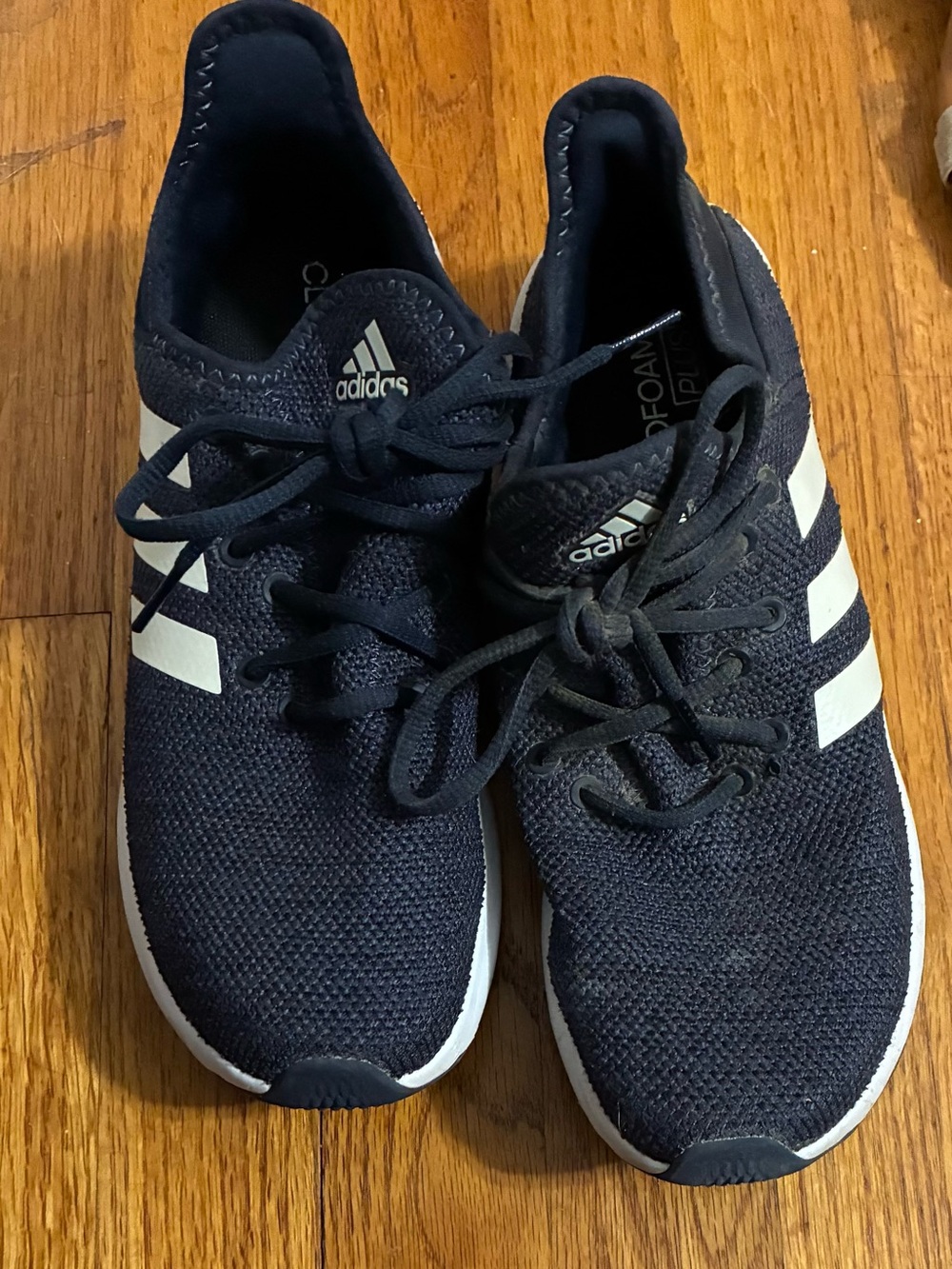 adidas Men's Navy Knit Sneakers with White Stripes